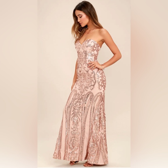 Bariano Rebecca Rose Gold Strapless Sequin Maxi Dress. Only Worn Once! - Picture 4 of 16